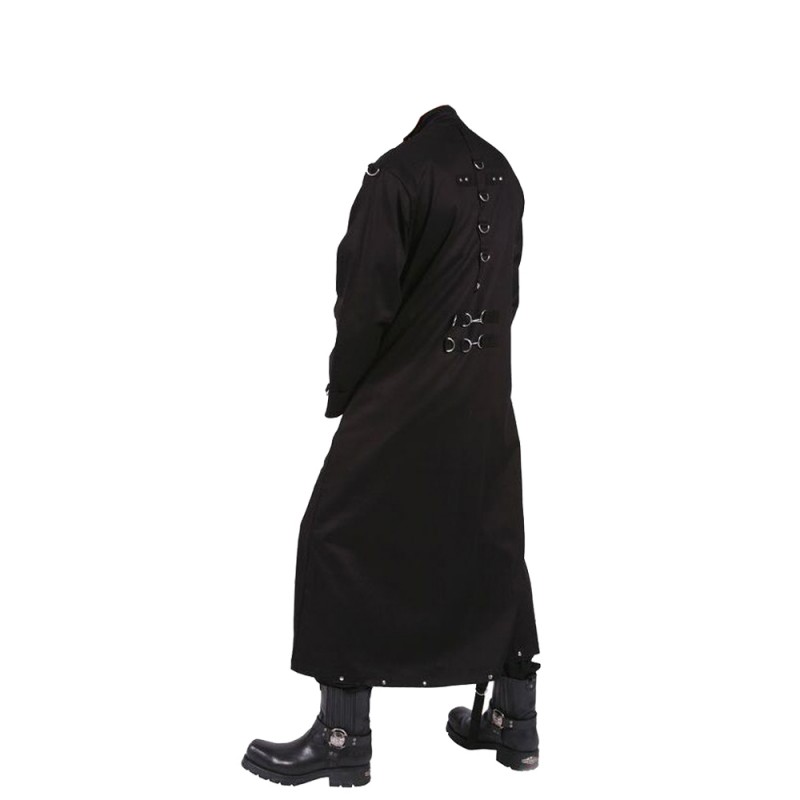 Men Gothic Coat Steampunk Black D Rings Long Coat Gothic Clothing